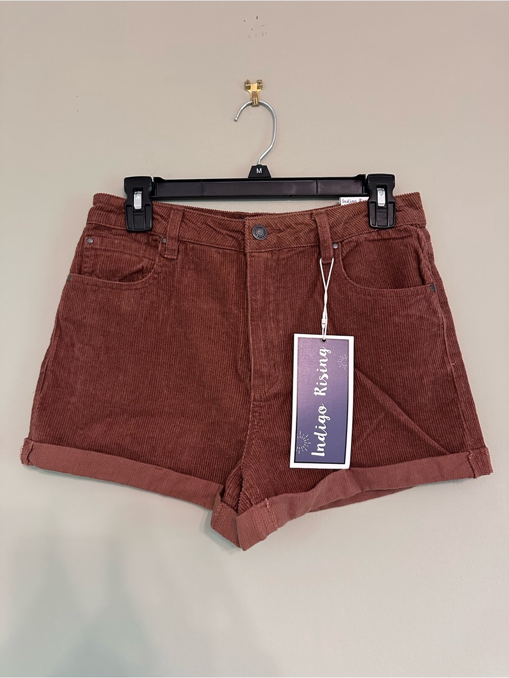 High-Rise Corduroy Jean Shorts in Rust